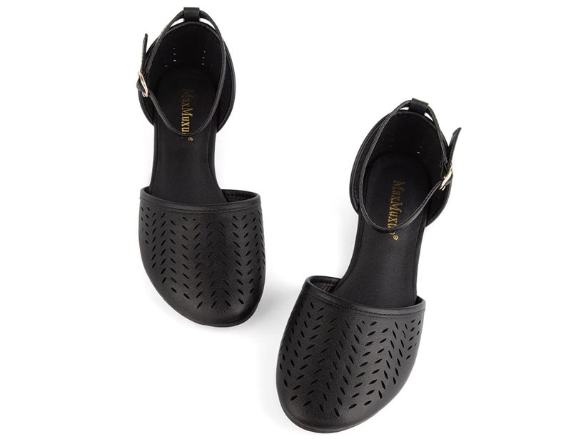 MaxMuxun Women's Ankle Strap Cage Closed Toe Flat Sandals Black Size 10 - Image 2